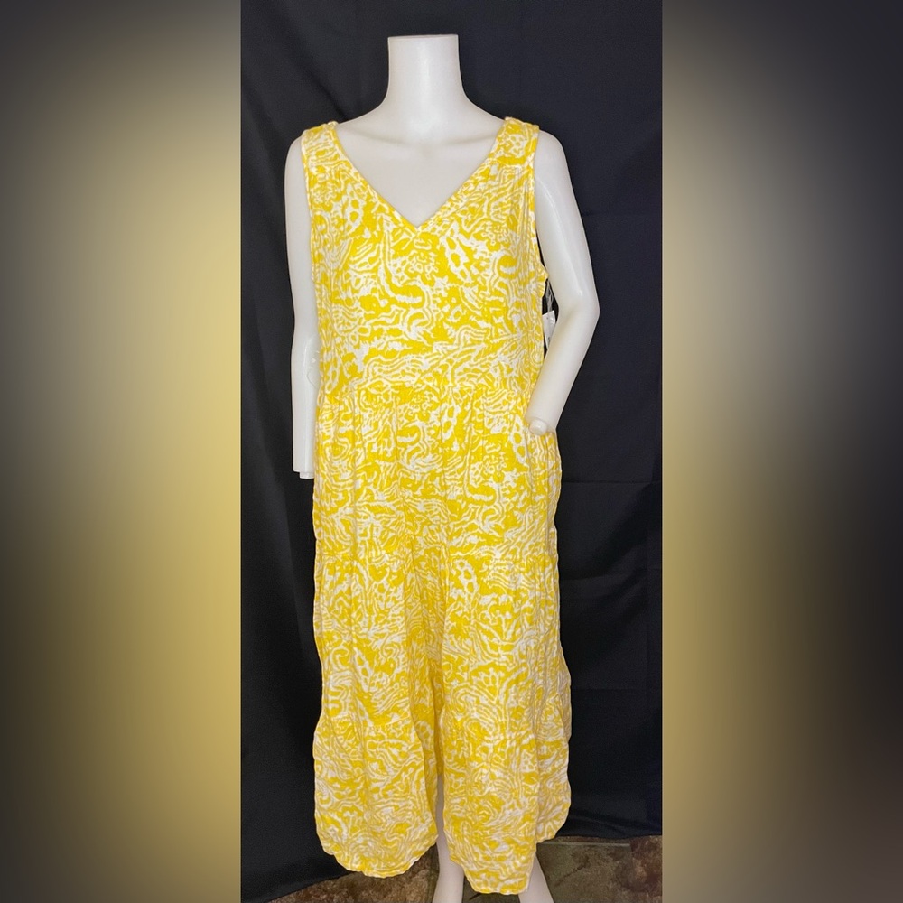Yellow sonoma midi dress size medium new flowy v- neck - Picture 7 of 7